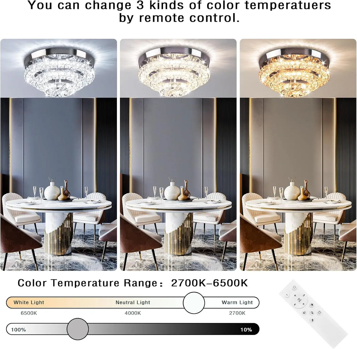 30-centimeter crystal ceiling lamp, 3-layer embedded LED, dimmable
