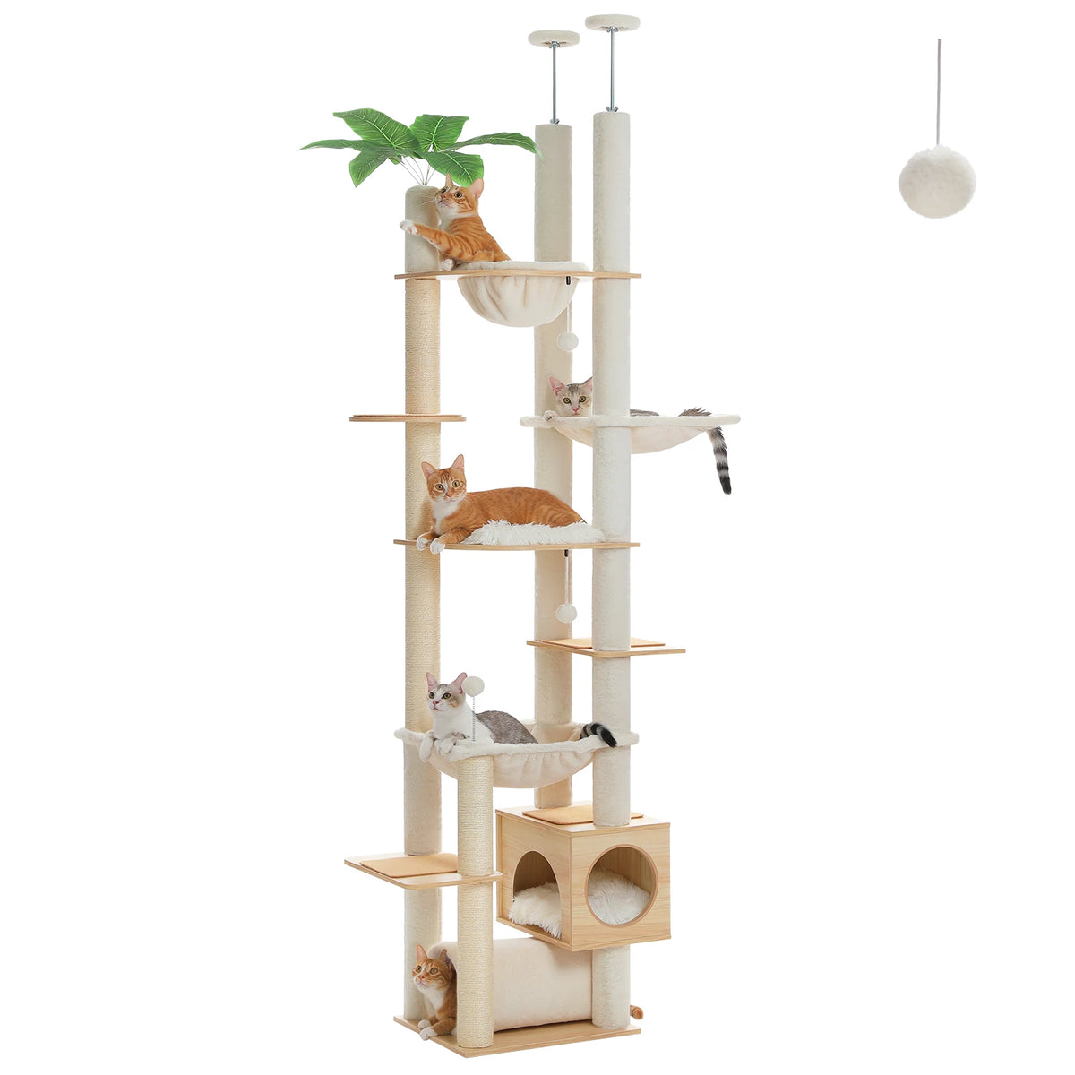 PAWZ Road Height Adjustable Wooden Cat Tower With Sisal Post