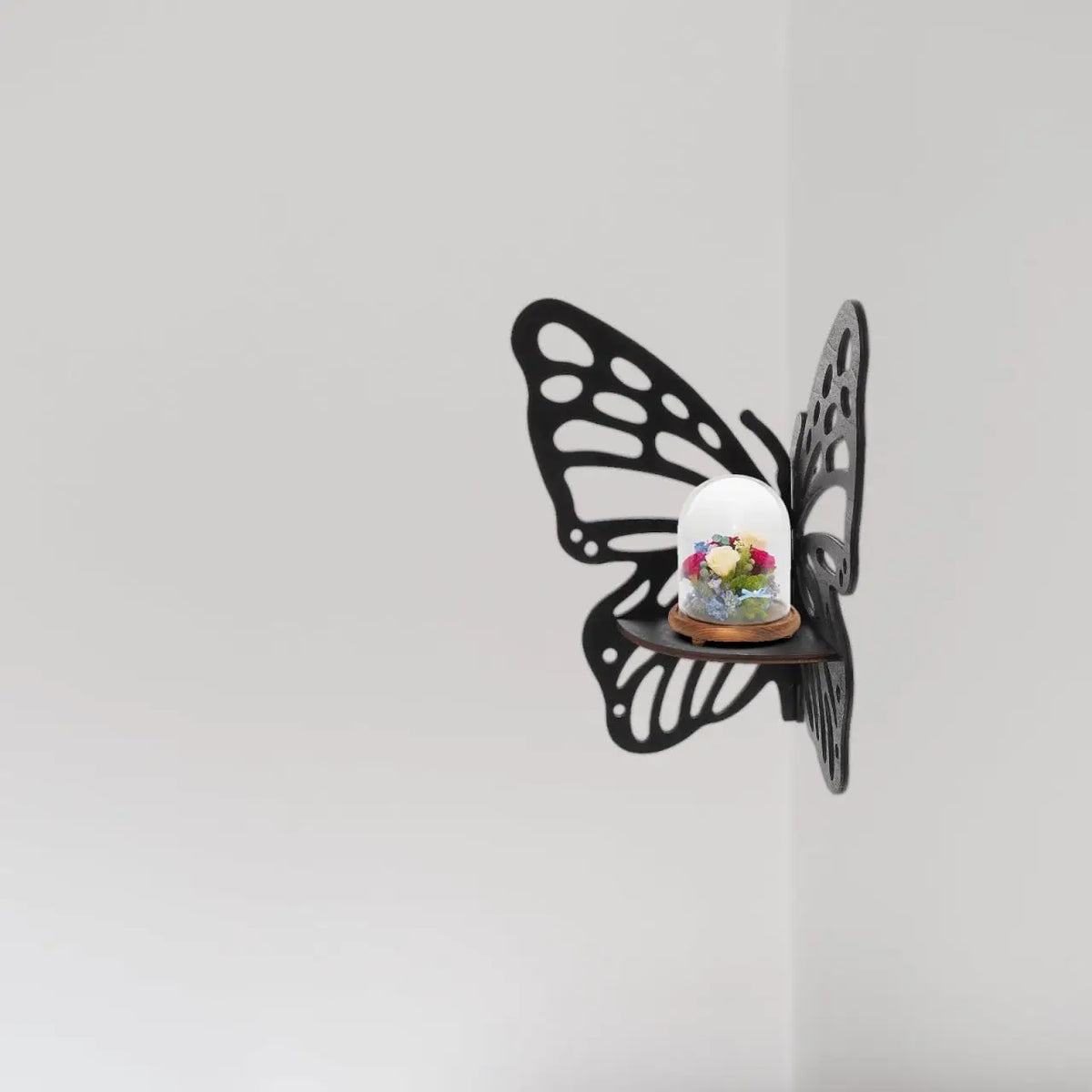 Butterfly Wooden Floating Corner Shelf For Crystal And Figurine Display