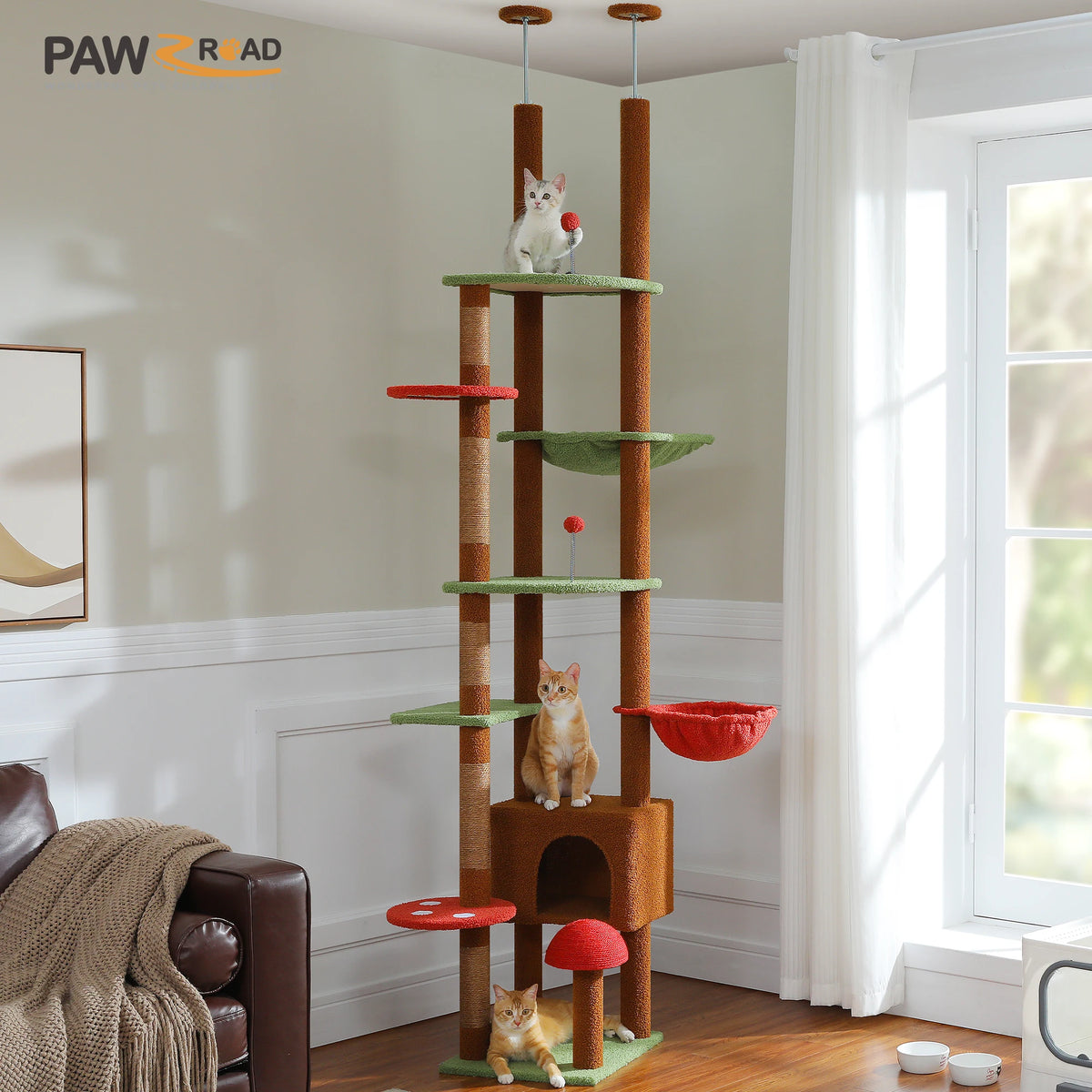 PAWZ Road Height Adjustable Wooden Cat Tower With Sisal Post