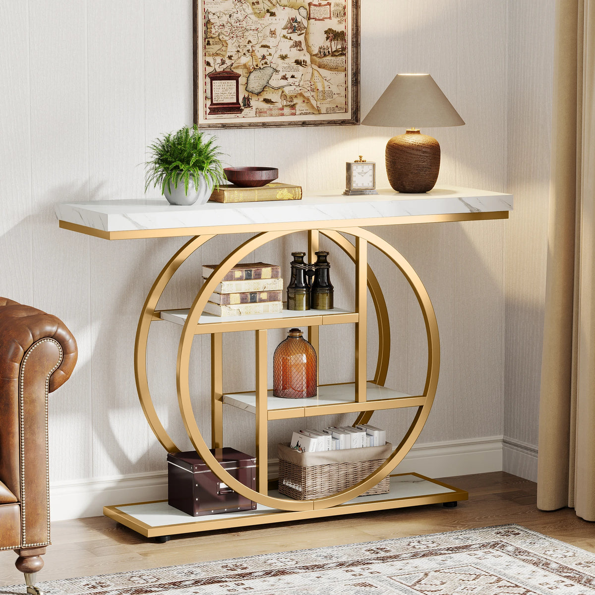 Tribesigns Industrial 4 Tier Console Table For Living Room Storage