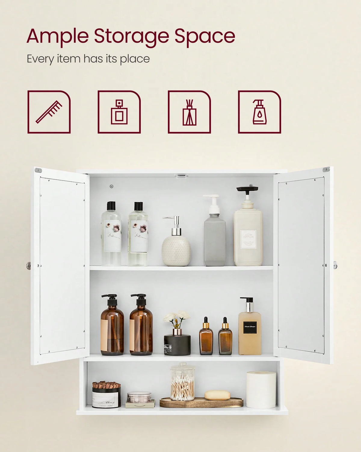 Bathroom Mirror Medicine Cabinet With Adjustable Shelf And Open Storage