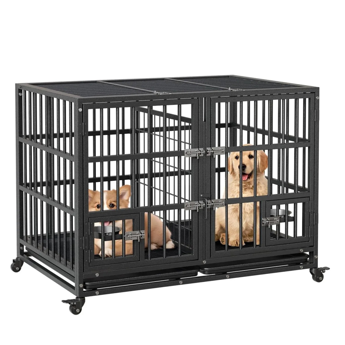 ANIXOL Heavy Duty Metal Dog Crate With Double Door Locks