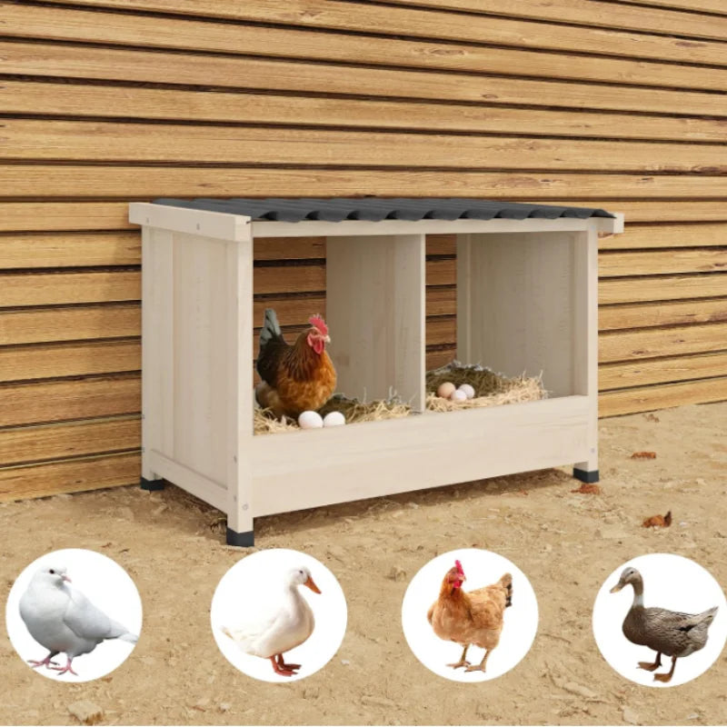 Wooden Two Hole Chicken Nesting Box With Waterproof PVC Roof