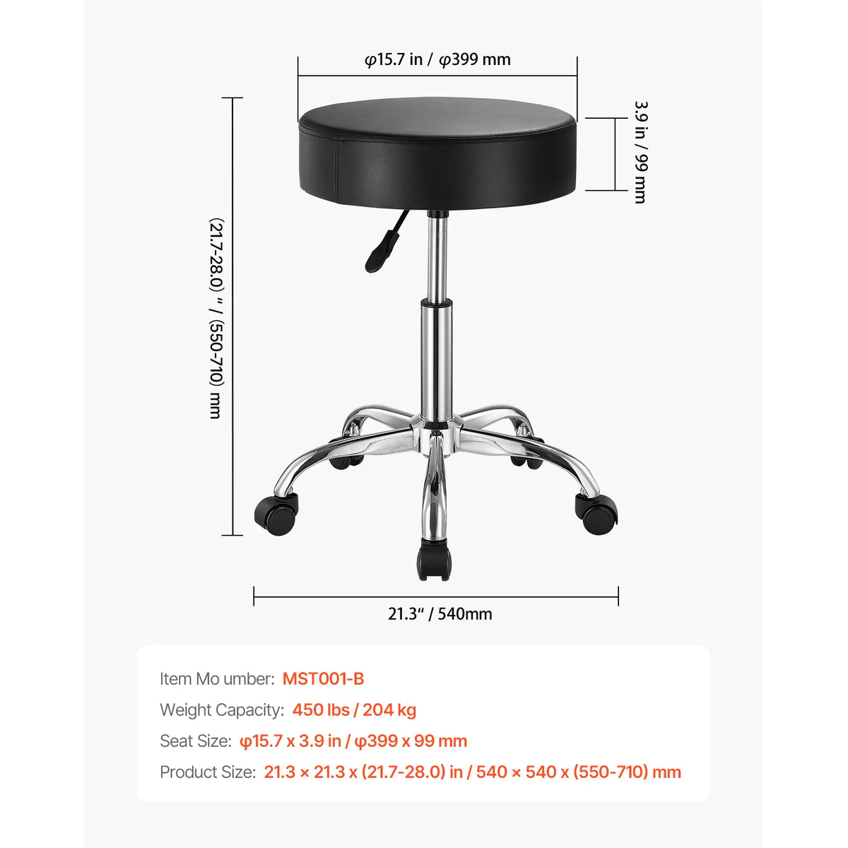 SucceBuy Height Adjustable Rolling Stool For Salon Spa