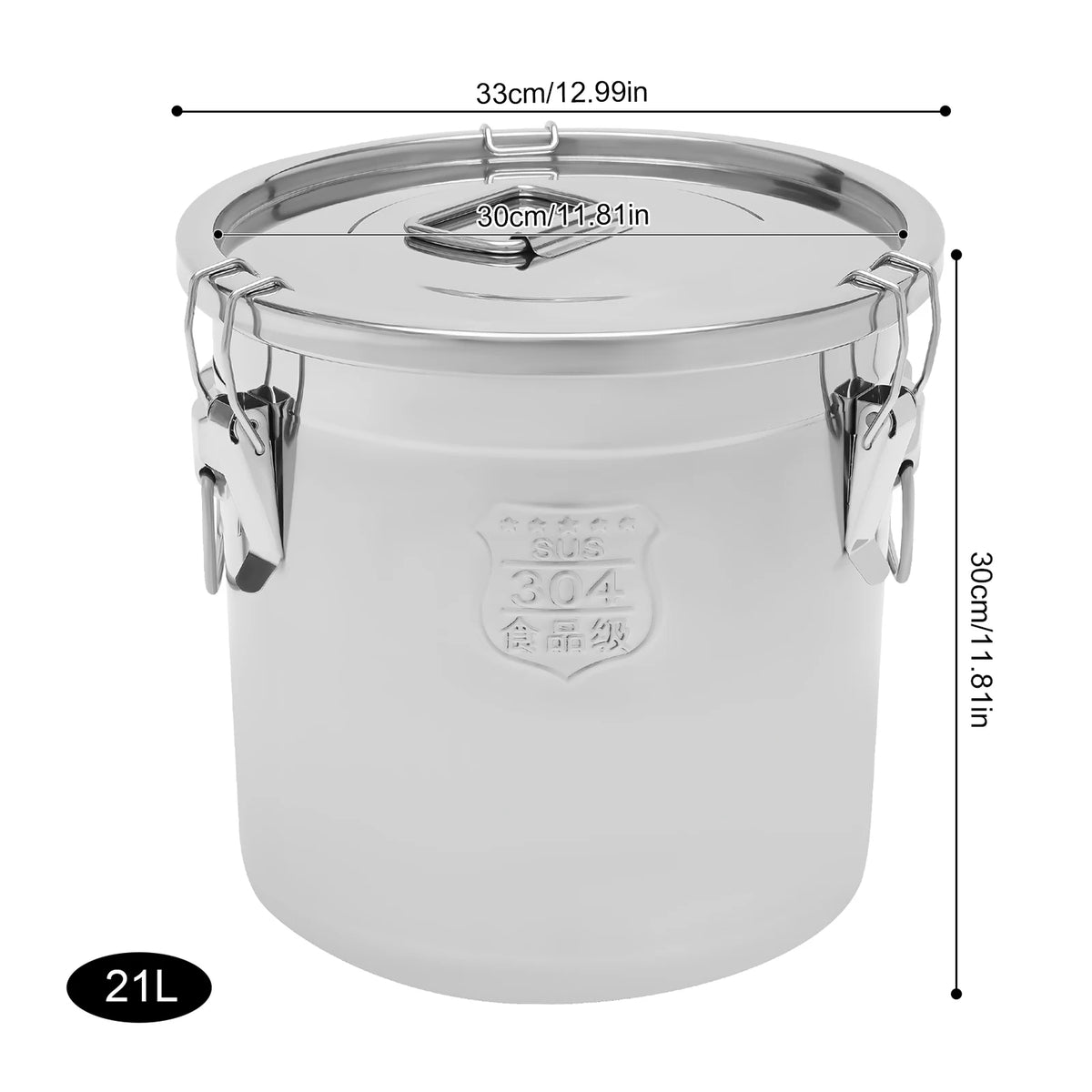 Food Grade Stainless Steel Airtight Storage Bucket With Lid And Handles