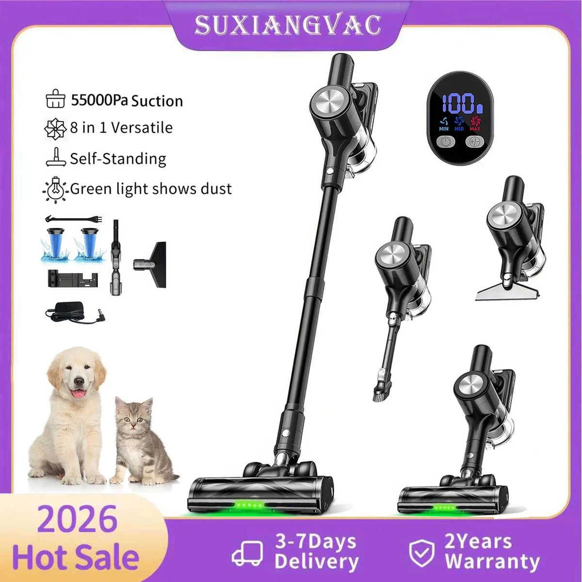SUXIANGVAC Cordless Stick Vacuum Cleaner for Pet Hair and Floors