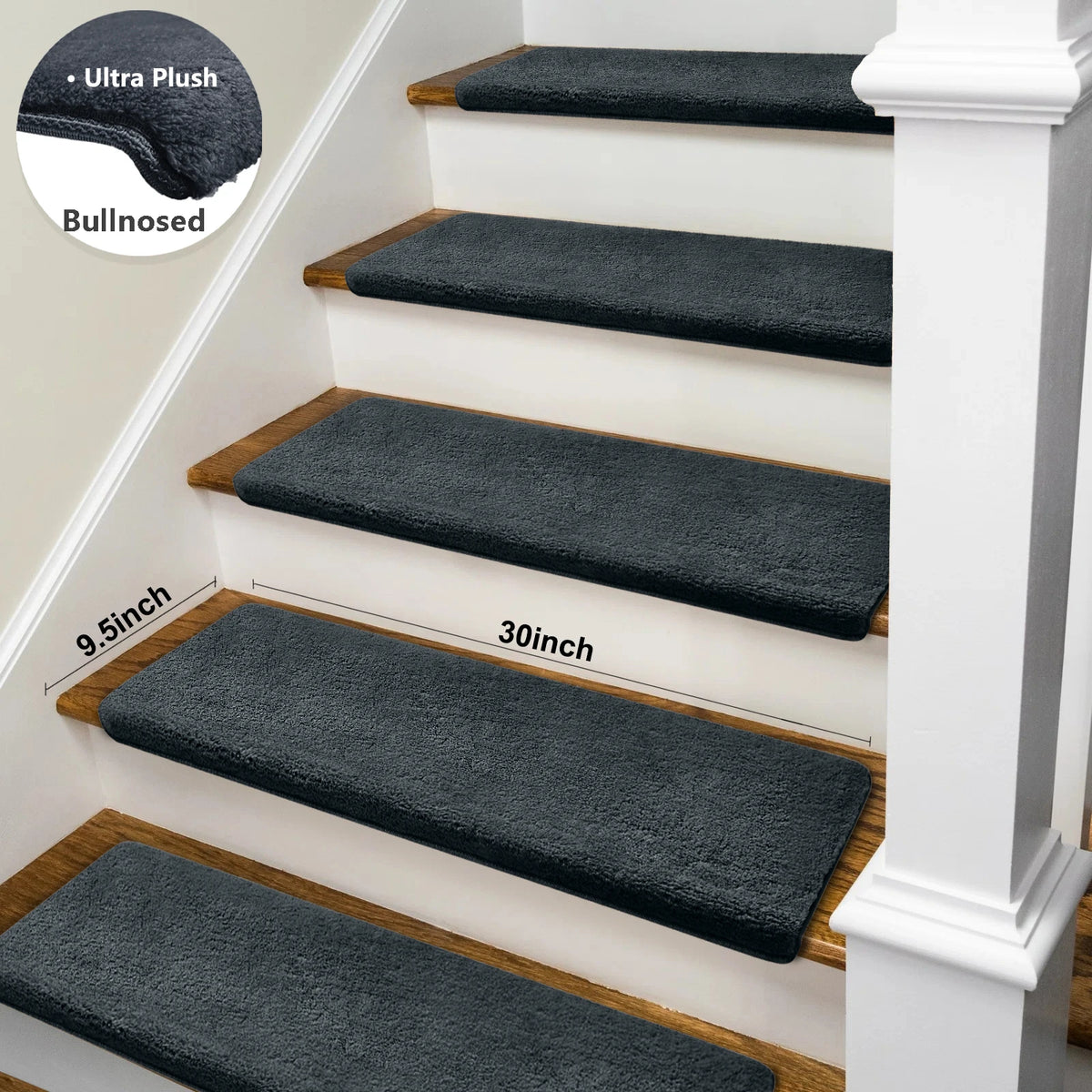 Bullnose Non-Slip Carpet Stair Treads Ultra Plush Peel Stick