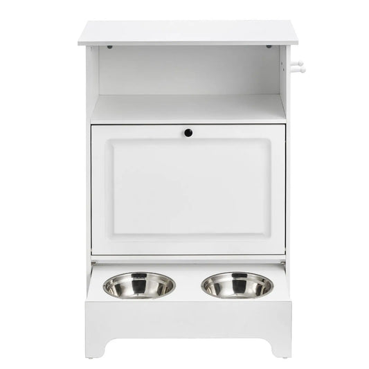 Elevated Pet Feeding Station With Stainless Steel Bowls And Storage