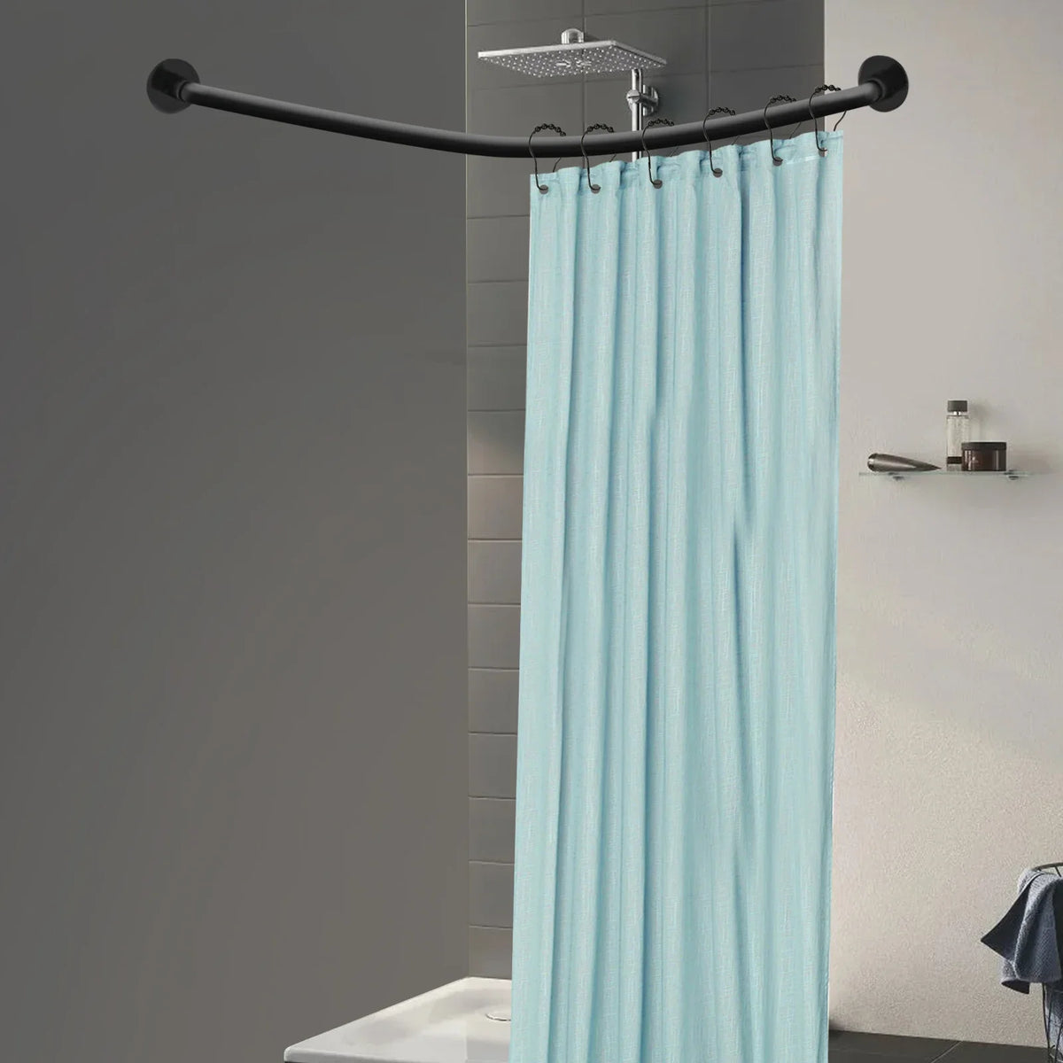 No Drill L Shape Corner Shower Rod Stainless Steel Hooks