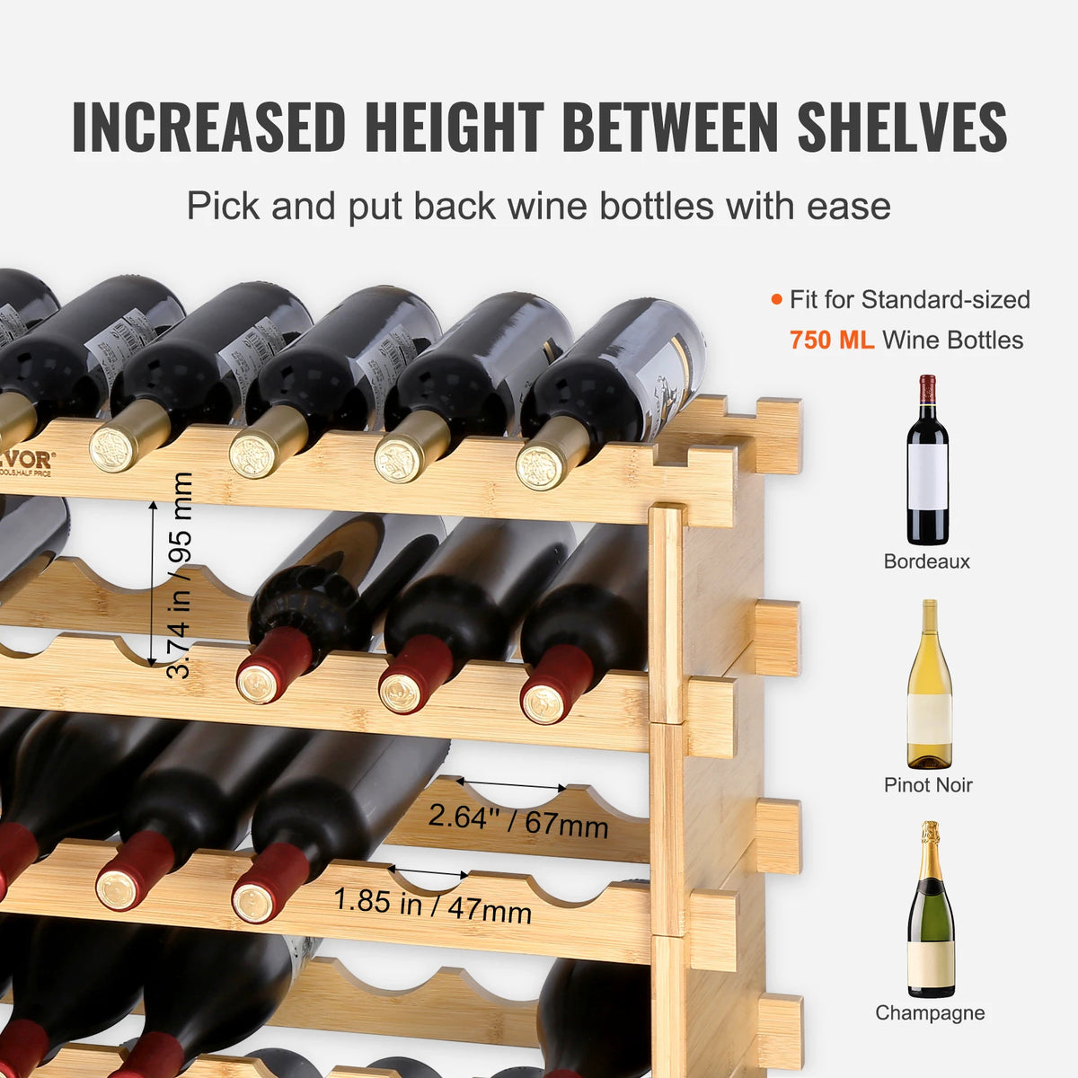 SucceBuy Bamboo Stackable Wine Rack Modular Free Standing Storage Holder