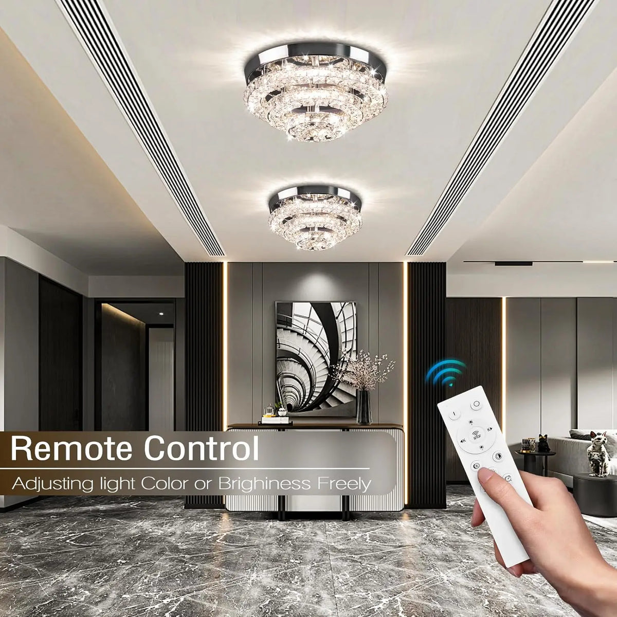 30-centimeter crystal ceiling lamp, 3-layer embedded LED, dimmable