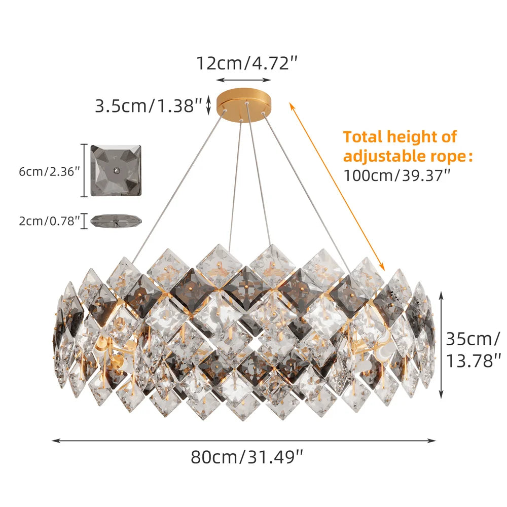 LUVODI Modern Crystal Chandelier Pendant Light Fixture - Hanging Ceiling Lighting for Home Hotel - Gorgeous Decorative Illumination