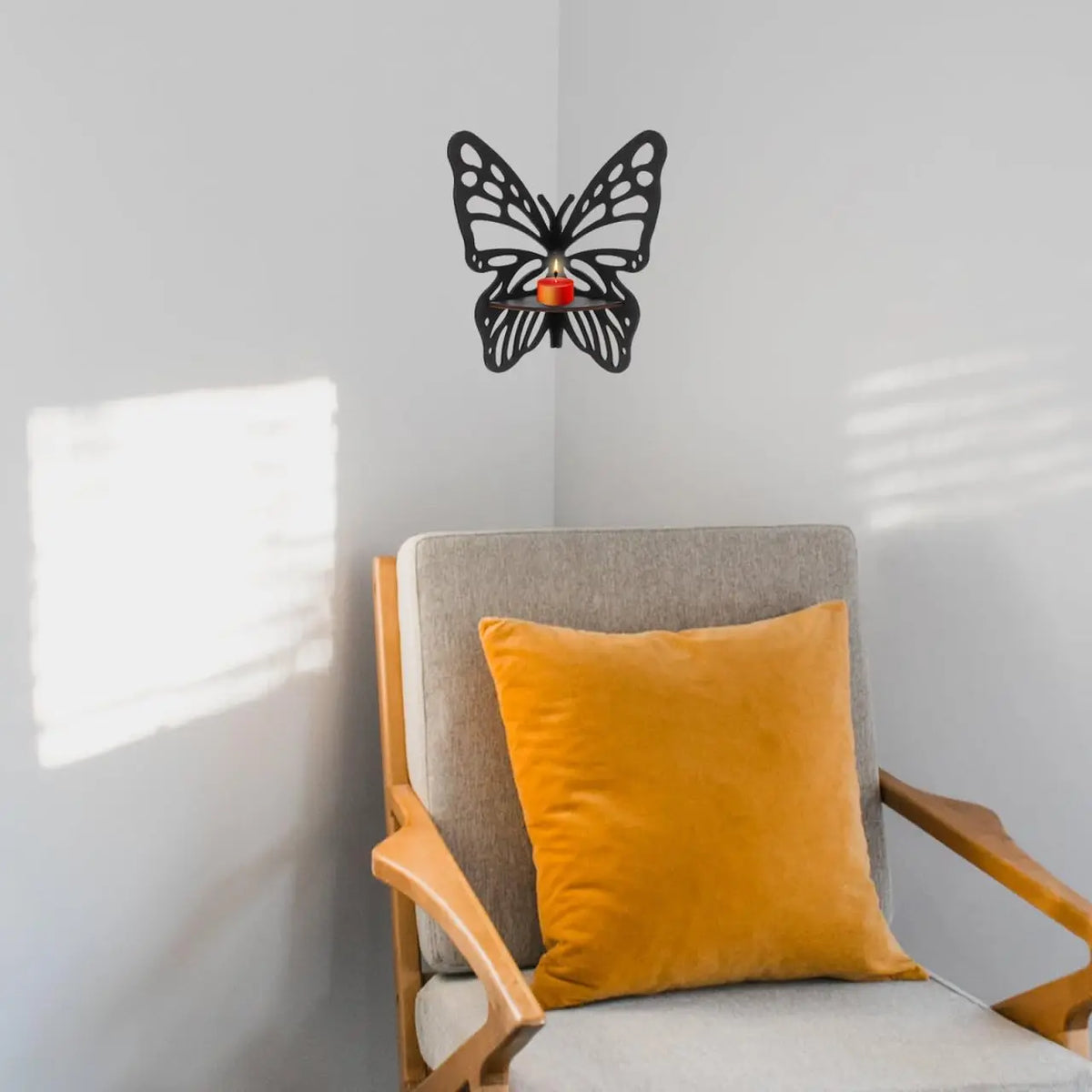 Butterfly Wooden Floating Corner Shelf For Crystal And Figurine Display