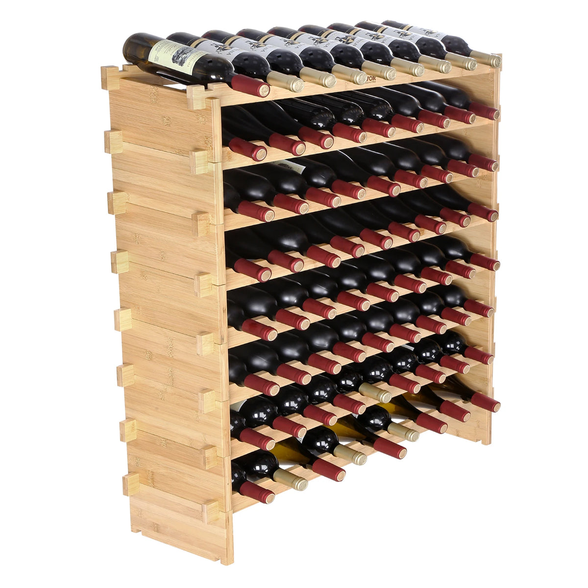 SucceBuy Bamboo Stackable Wine Rack Modular Free Standing Storage Holder