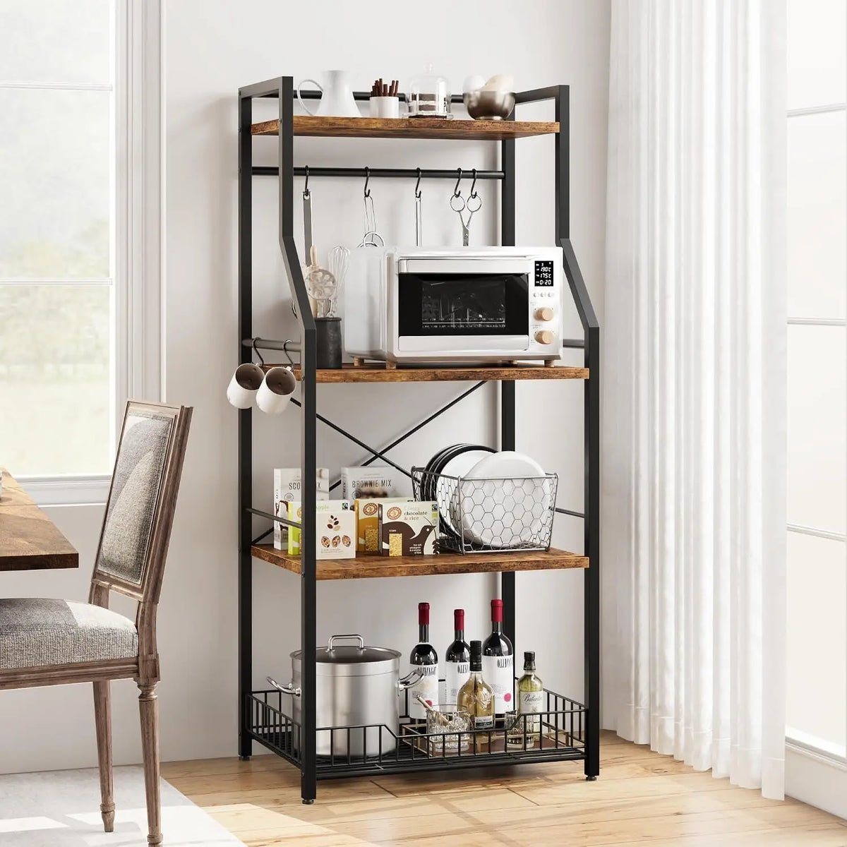 Garvee Four Tier Metal Storage Rack With Hooks For Kitchens
