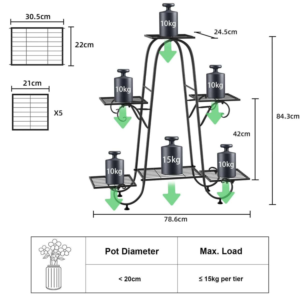 Metal Plant Stand With Step Design For Indoor Outdoor Use