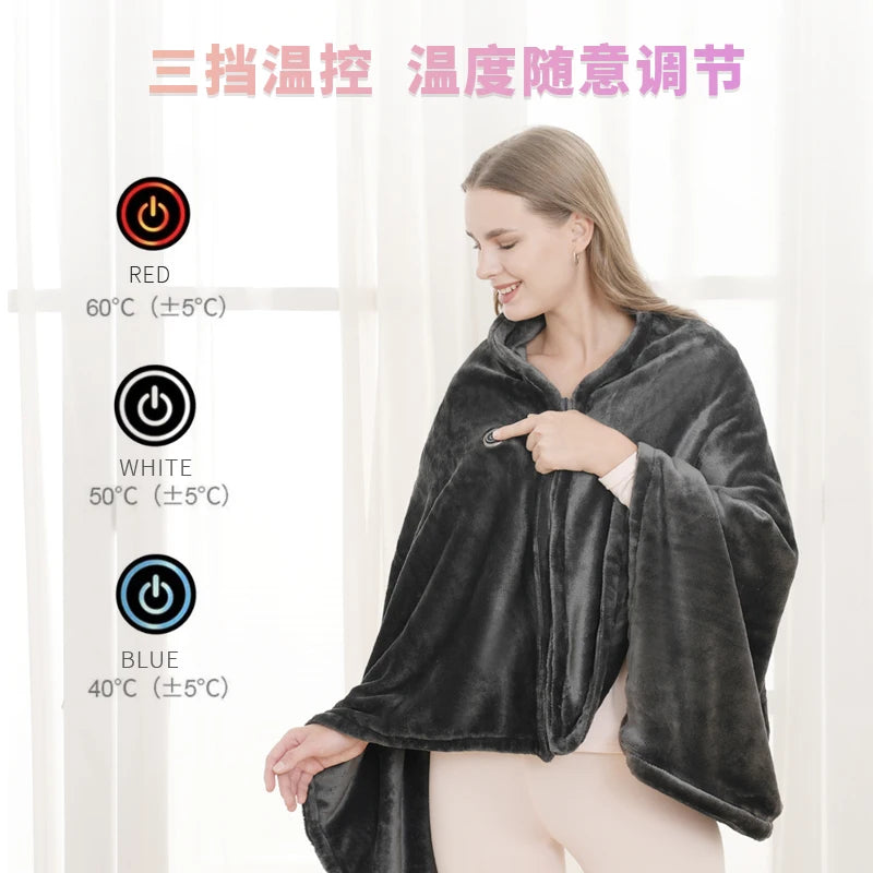 USB Electric Blanket, 3 Levels 9-Zone Heating, Body Warming Blanket, Portable Coral Fleece Blanket, for Home and Office Use