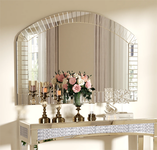 Venetian Arched Wall Mirror With Beveled Glass Accent