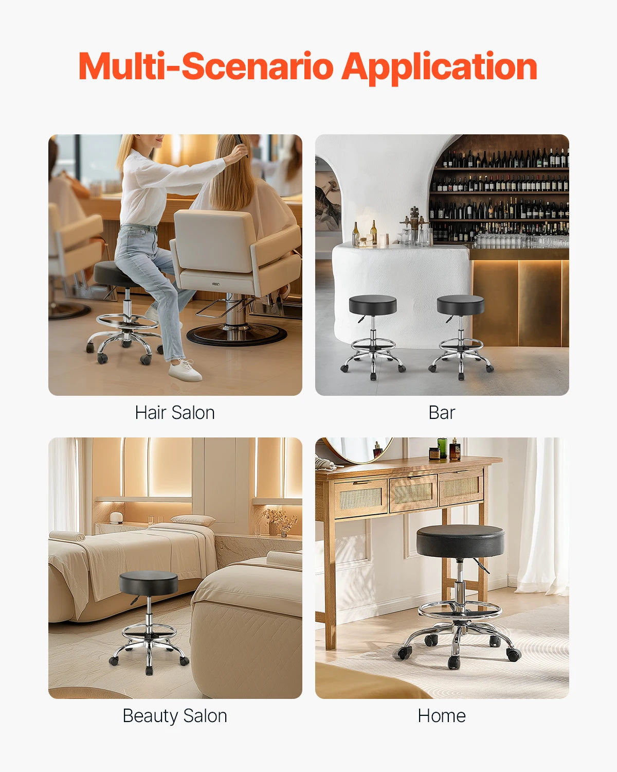 SucceBuy Height Adjustable Rolling Stool For Salon Spa