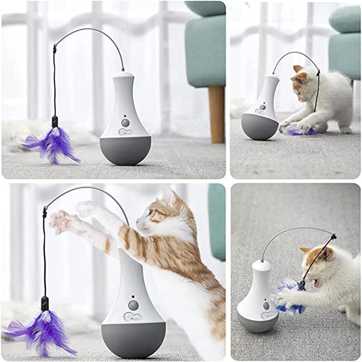 Interactive Feather Teaser Toy for Cats with Random Rotation