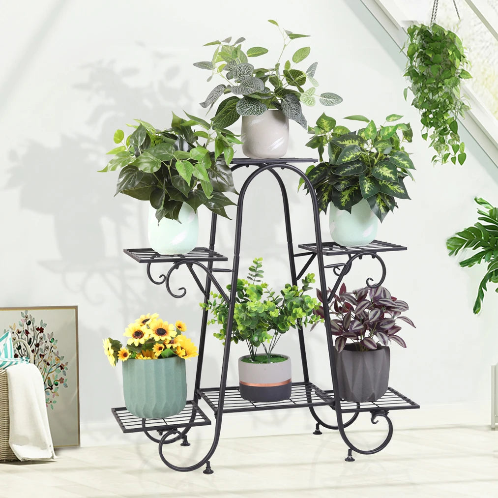 Metal Plant Stand With Step Design For Indoor Outdoor Use