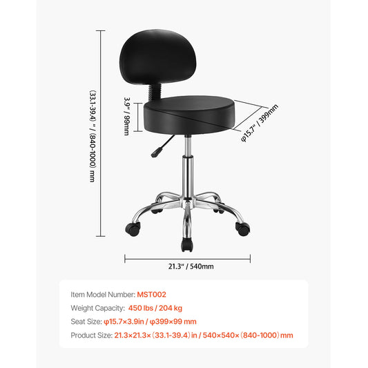 SucceBuy Height Adjustable Rolling Stool For Salon Spa