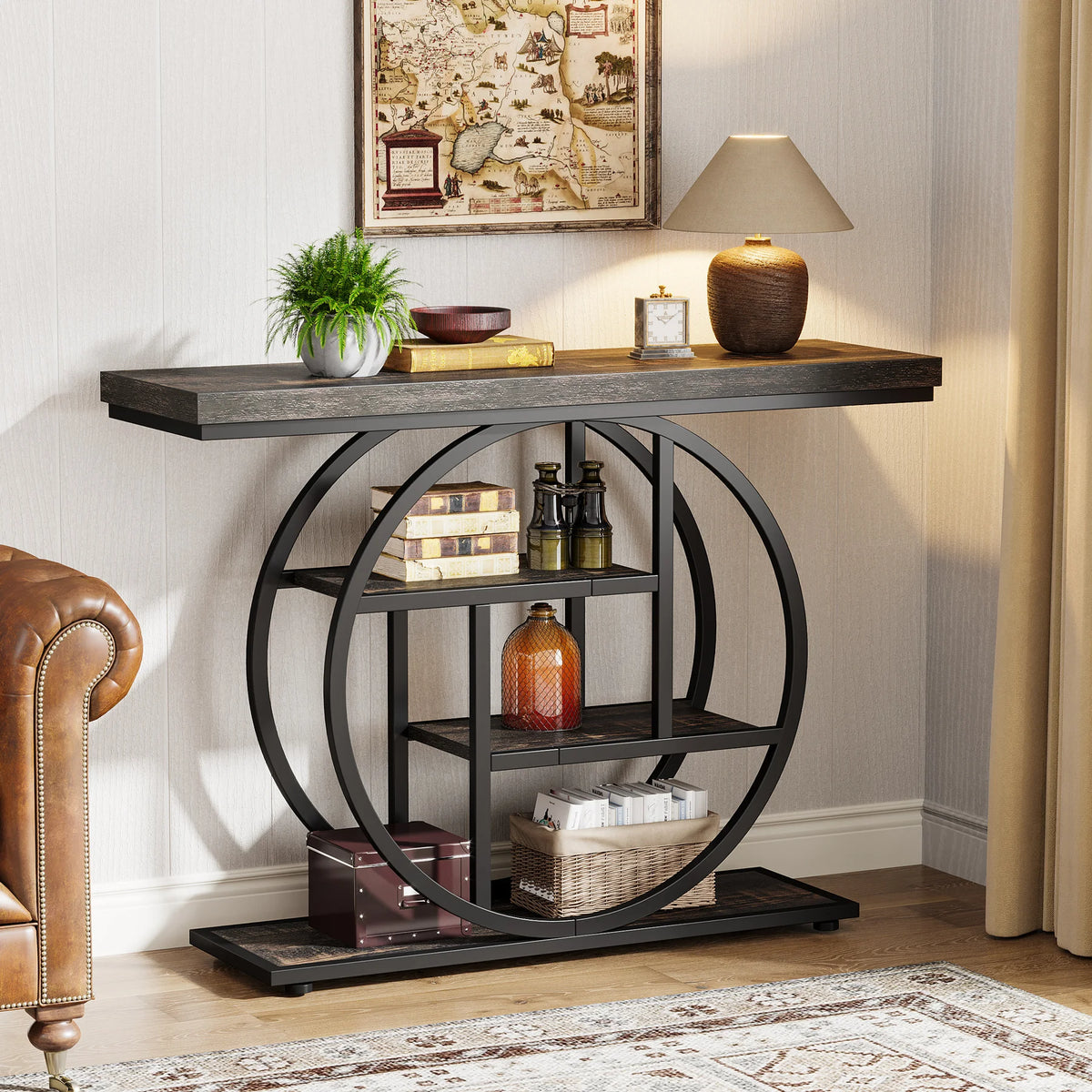 Tribesigns Industrial 4 Tier Console Table For Living Room Storage