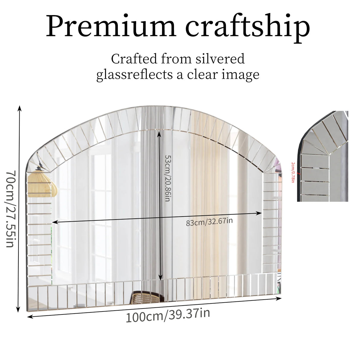 Venetian Arched Wall Mirror With Beveled Glass Accent