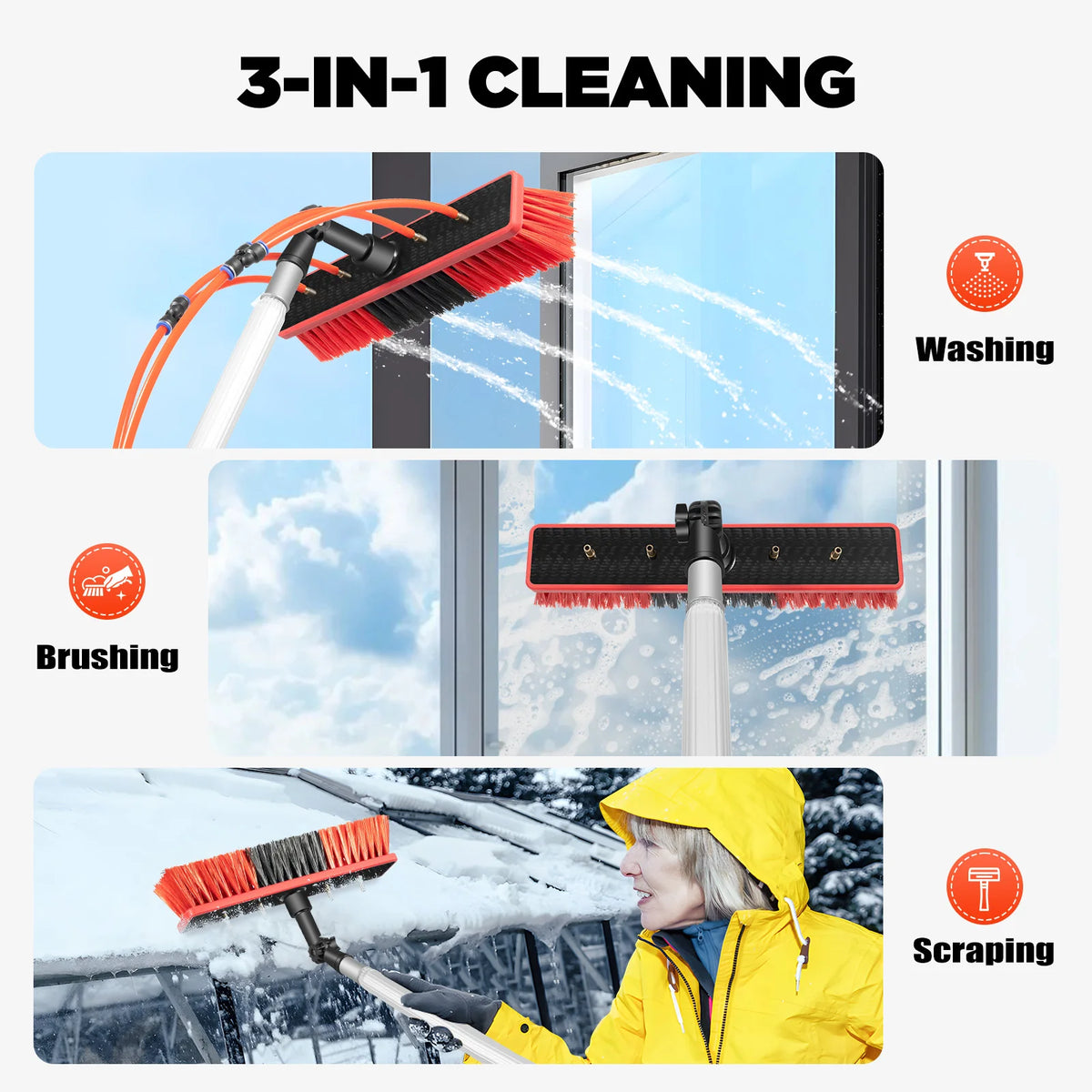 Adjustable Water Fed Window Cleaning Pole With Brush And Squeegee