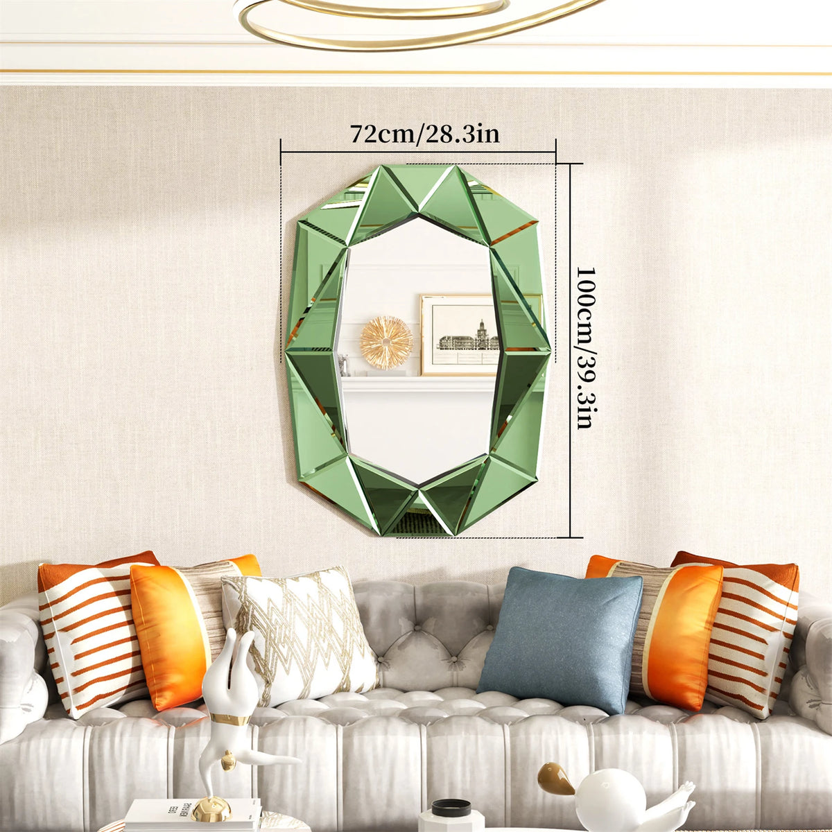 Asymmetrical Glass Inlay Decorative Wall Mirror for Home Accent