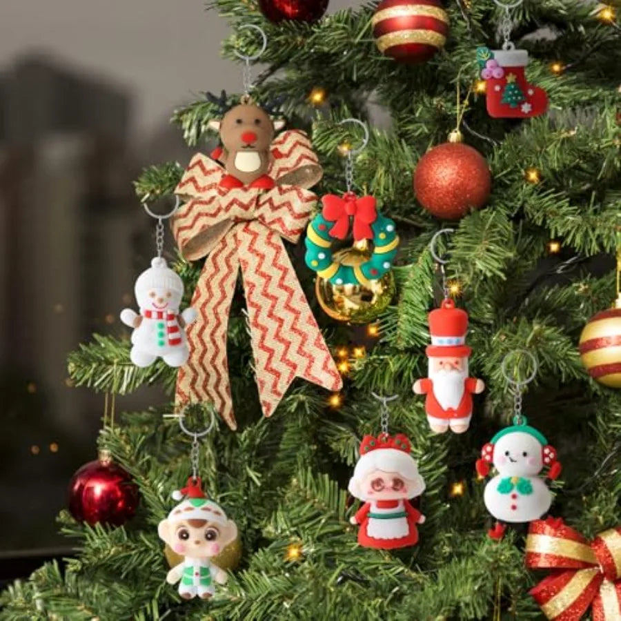 3D Christmas Ornament Keychains Santa Claus Reindeer Holiday Decoration Gifts