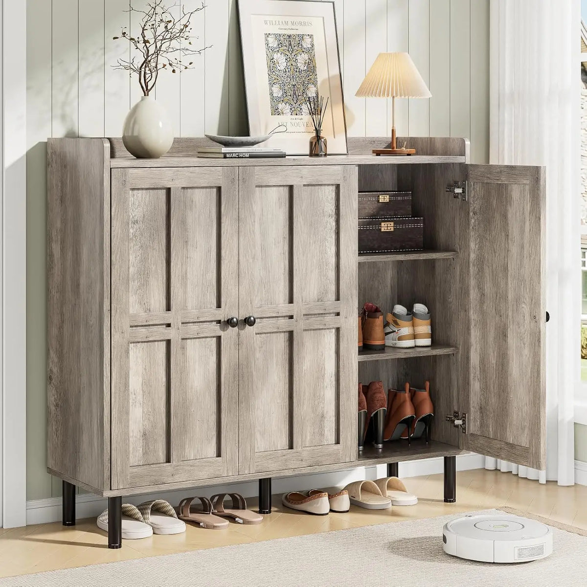 ONBRILL Three Door Shoe Storage Cabinet and Organizer