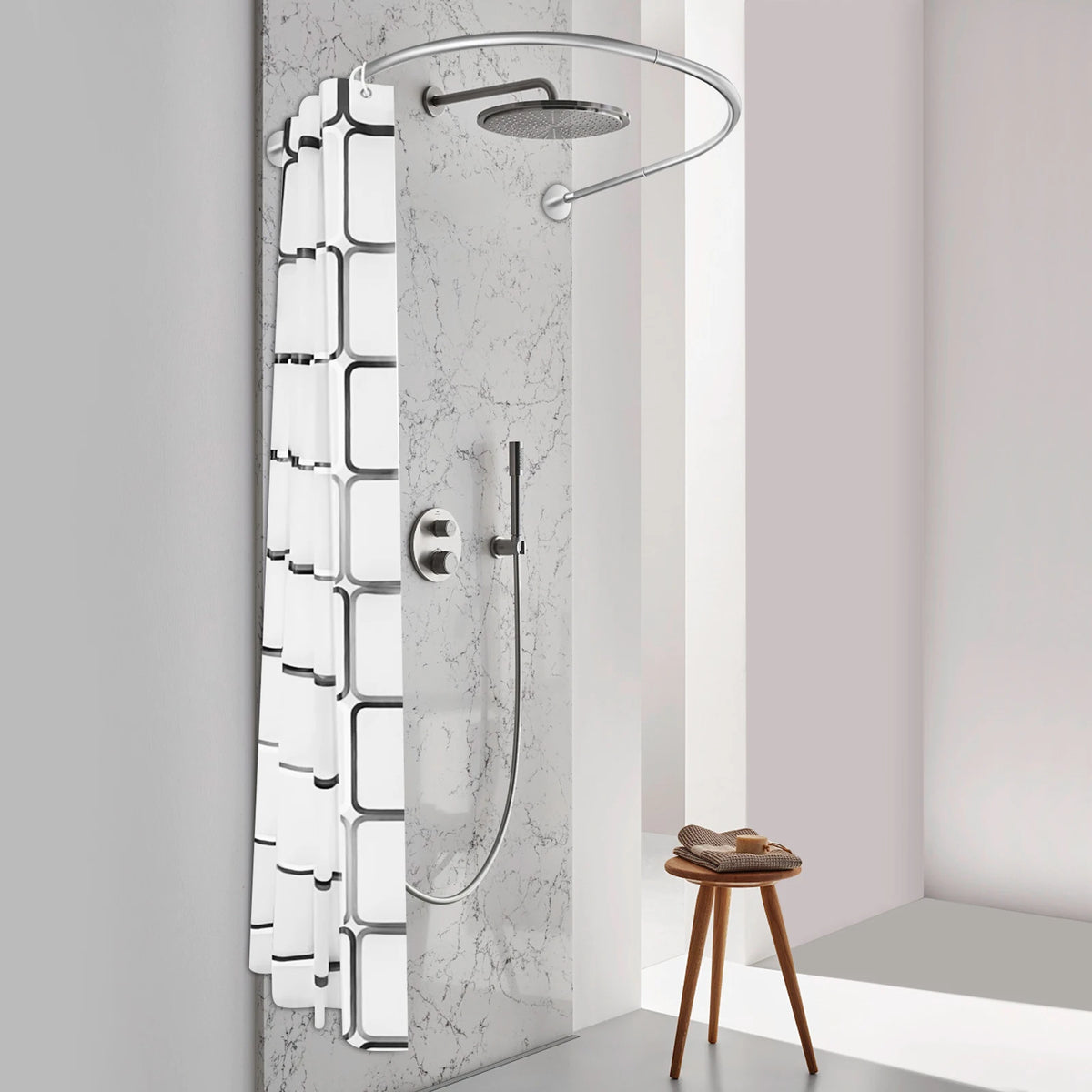 U Shaped Shower Curtain Rod Set Curved Stainless Steel