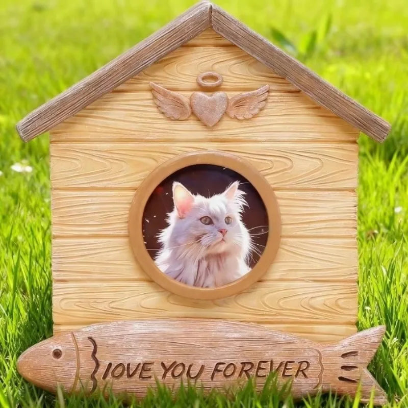 Wood-Look Resin Pet Urn with Replaceable Photo Storage Box for Storing Ashes, Suitable for Cat Cremation, Burial, and Memorial Keepsake