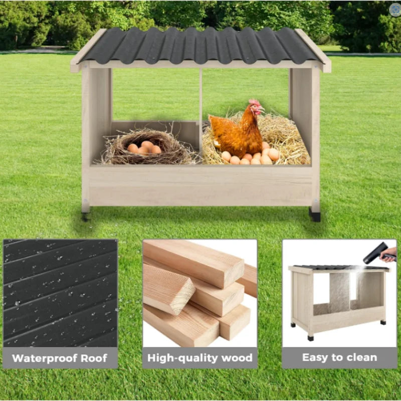 Wooden Two Hole Chicken Nesting Box With Waterproof PVC Roof