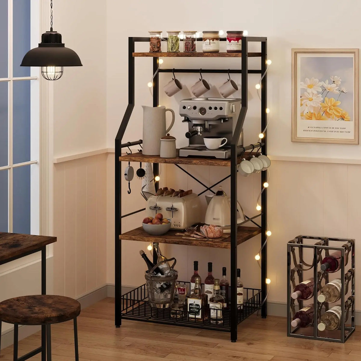 Garvee Four Tier Metal Storage Rack With Hooks For Kitchens