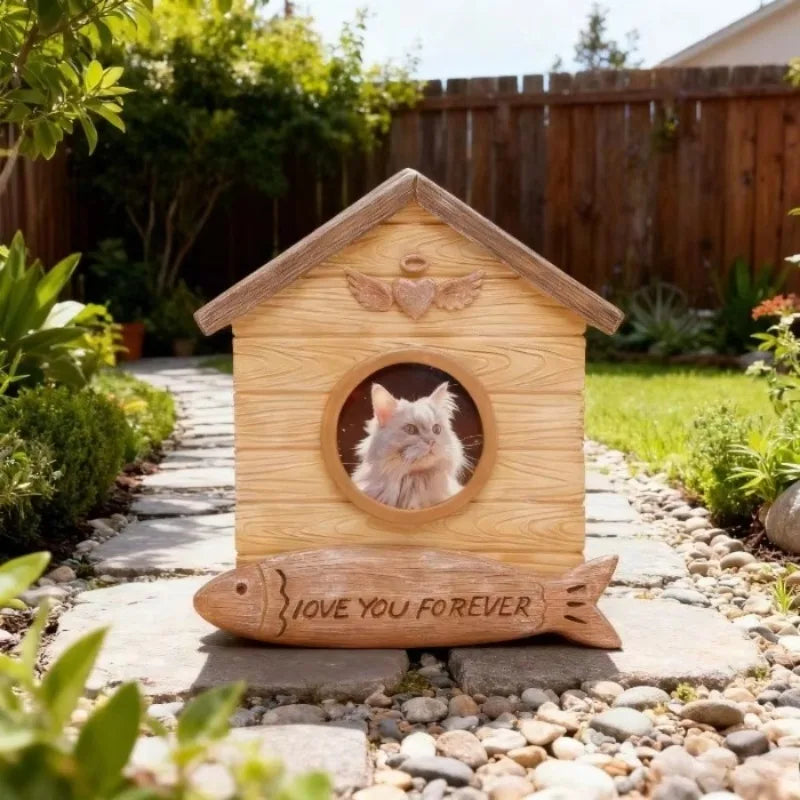 Wood-Look Resin Pet Urn with Replaceable Photo Storage Box for Storing Ashes, Suitable for Cat Cremation, Burial, and Memorial Keepsake