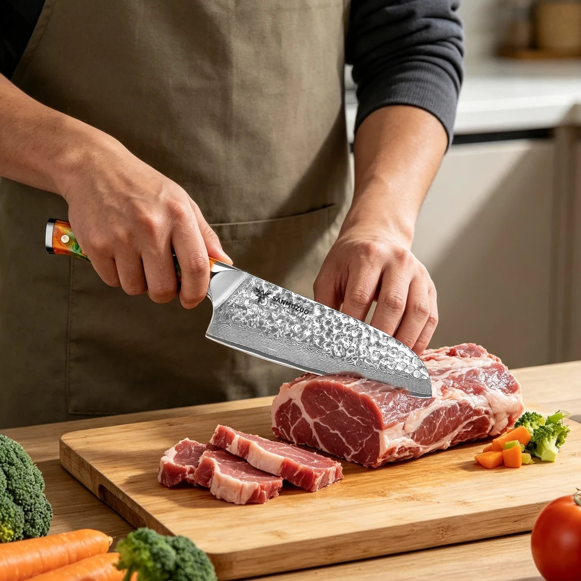 SANMUZUO YAO Series Damascus Steel Santoku Kitchen Knife
