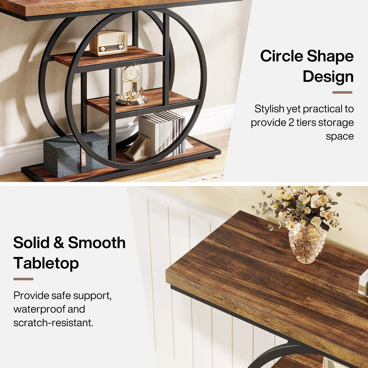 Tribesigns Industrial 4 Tier Console Table For Living Room Storage