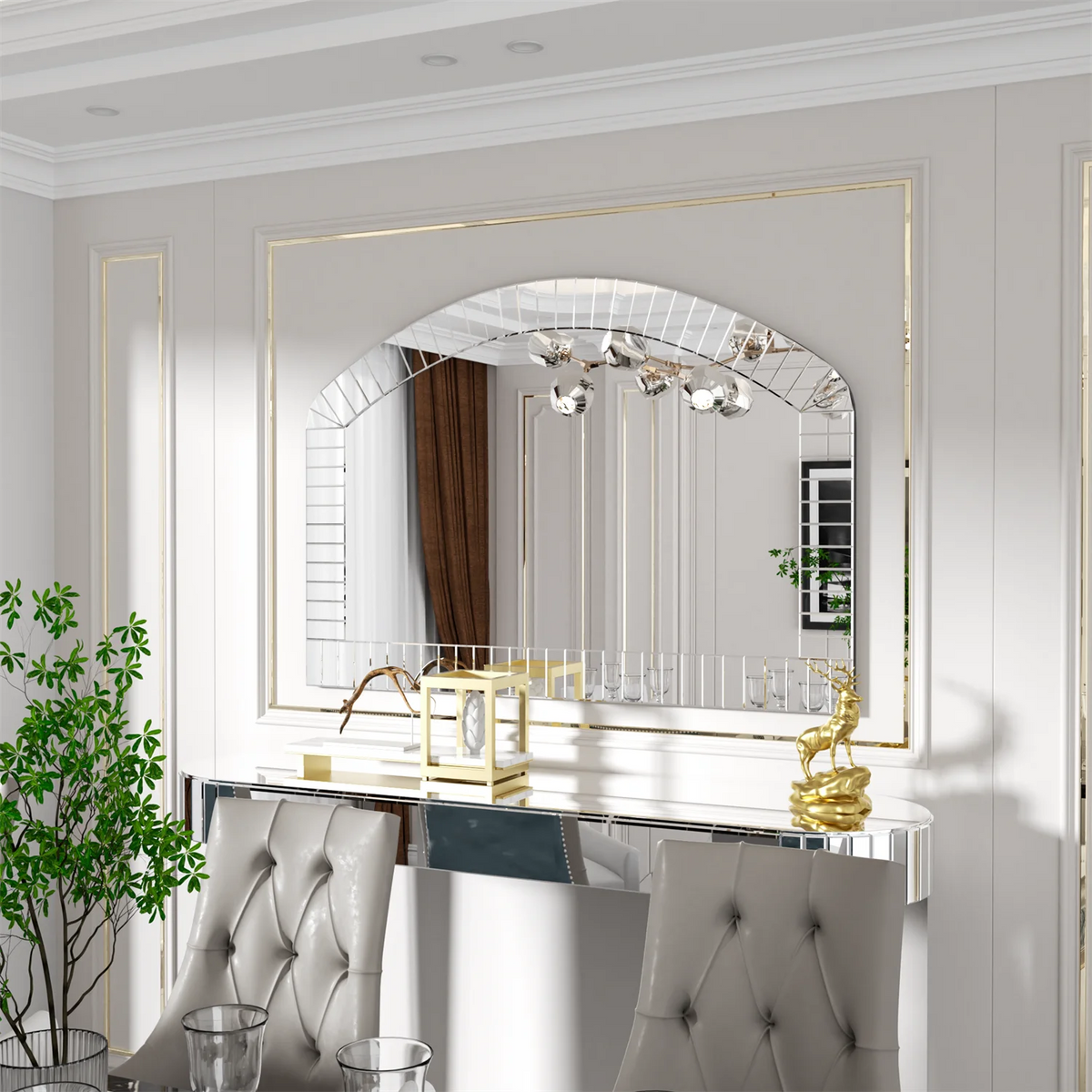 Venetian Arched Wall Mirror With Beveled Glass Accent