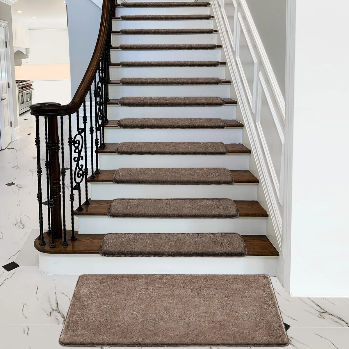 Bullnose Non-Slip Carpet Stair Treads Ultra Plush Peel Stick