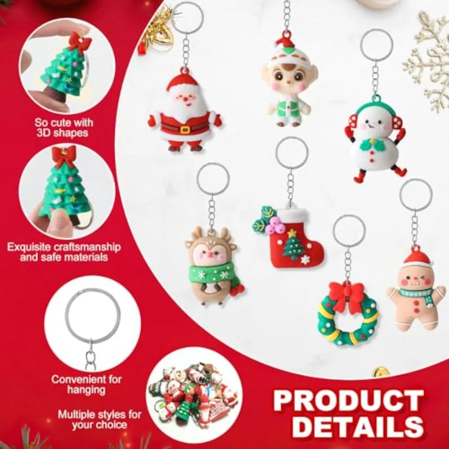 3D Christmas Ornament Keychains Santa Claus Reindeer Holiday Decoration Gifts