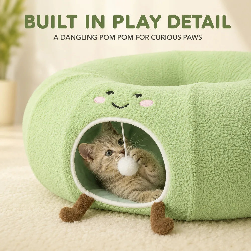Convertible Cat Tunnel Bed Plush Donut Cushion And Play Tunnel