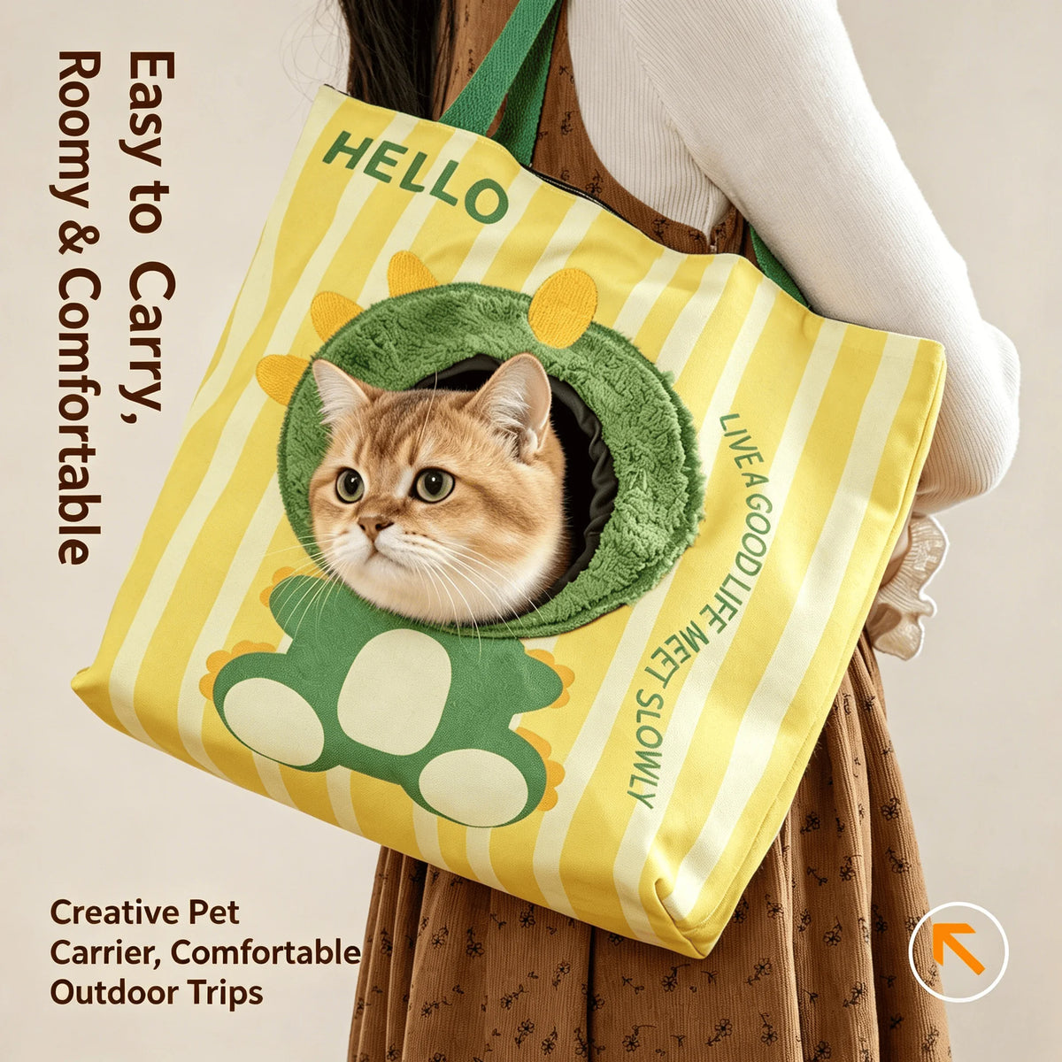 【IN Stock】Cartoon Head Out Cat Tote Bag Breathable Canvas Portable Shoulder Carrier Large Capacity Travel Bag for Small Pets