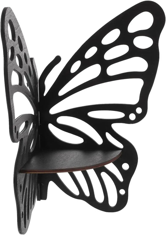Butterfly Wooden Floating Corner Shelf For Crystal And Figurine Display