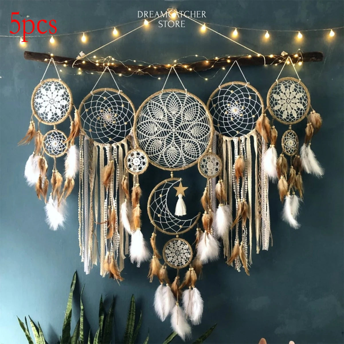 Handcrafted Moon Dream Catcher Bohemian Wall Decoration for Bedroom