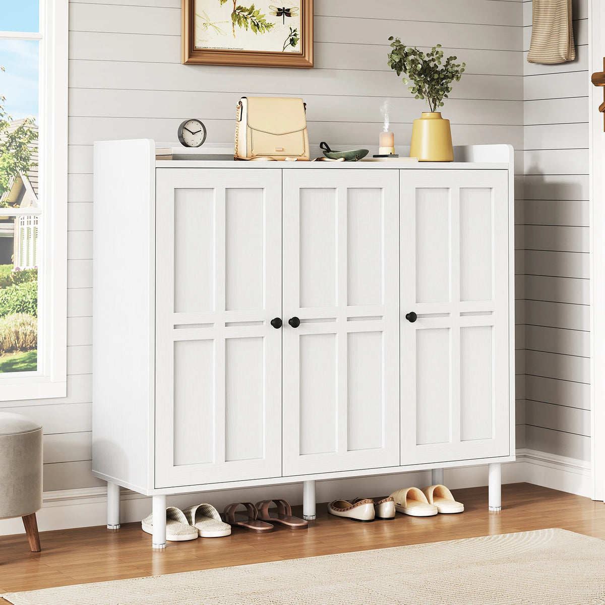 ONBRILL Three Door Shoe Storage Cabinet and Organizer