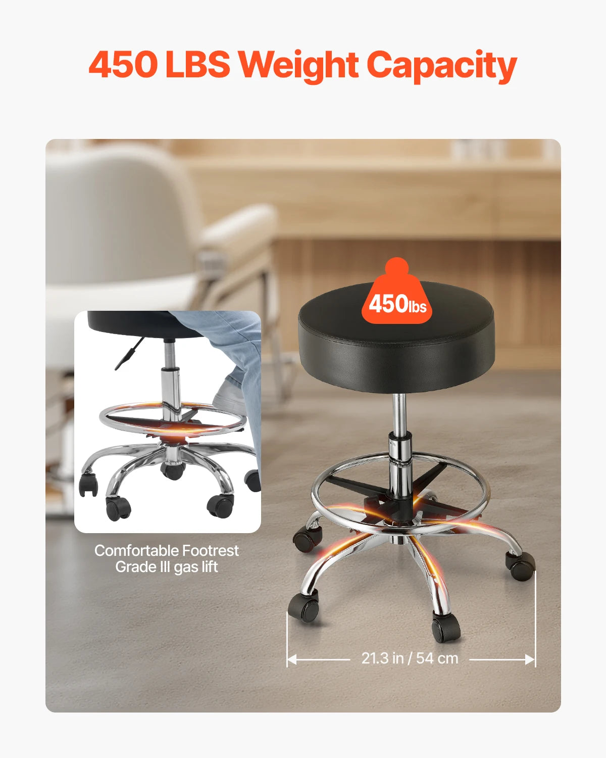 SucceBuy Height Adjustable Rolling Stool For Salon Spa