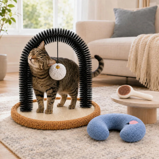 Cat Self Groomer Arch With Sisal Scratching Base And Hanging Ball